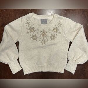 Tahari Ivory Sweater with Metallic Snowflake Embellishments